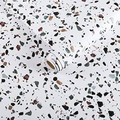 VEELIKE Klebefolie Terrazzo Weiß Tapete Badezimmer Abwaschbar Küchentapete Selbstklebende Folie Küchenrückwand Möbelfolie Granit Wandtapete für Fensterbank Arbeitsplatte Tisch Wohnzimmer 40cm x 300cm von VEELIKE