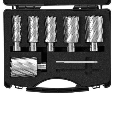 VEVOR Kronenbohrer-Set Metall 6 tlg. 1, 1-1/8, 1-1/4, 1-1/2, 1-3/4, 2 Zoll Kernbohrer-Satz 50,8 mm Schnitttiefe Ringschneider-Set, aus M2AL-Schnellarbeitsstahl Zubehör für Magnetbohrmaschinen von VEVOR