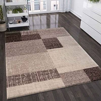 VIMODA Wohnzimmer Teppich Kurzflor in Beige Braun Designer Teppiche Modern Kachel-Optik Kariert Pflegeleicht, Maße:80x300 cm von VIMODA