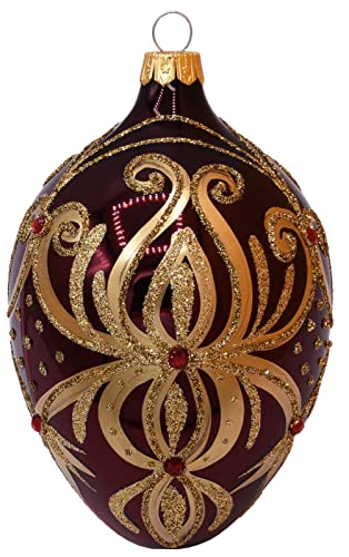 Miki Da Vitbis Transparentes Ei-Ornament – ​​Handbemalte Glaskugel – Oster-Weihnachtsbaum-Frühlings-Ornamente – Fabergé-Inspirierte Verzierungen – Luxuriöses Design – Rot und Gold von VITBIS