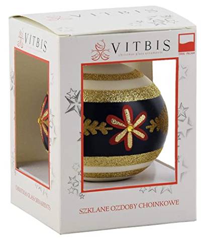 VITBIS Glas Weihnachtskugel Einzelkugel weiß ⌀ 10 cm handdekoriert handbemalt von VITBIS