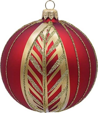 Vitbis Glaskugel mit einem Durchmesser von 10 cm Handmade perfekt für die Feiertage einzigartige Dekoration für den Weihnachtsbaum in Rot mit Matter Oberfläche von VITBIS