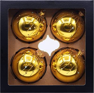 VITBIS Glaskugeln für Weihnachtsbaumschmuck Set mit 4 Einzigartigen Kugeln Runde Formen Ø 10 cm in Glänzendem Gold Handdekoriert Handbemalt Unique Weihnachtsdekoration von VITBIS
