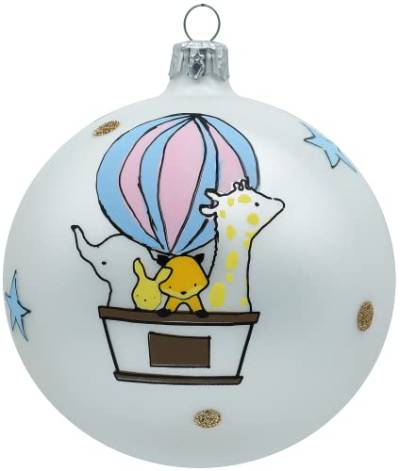 Vitbis Kugel aus Glasgeblasenem Glas – Handbemalte Glaskugel – Oster-Weihnachtsbaum-Ornament – ​​Niedlicher Baby-Schlafzimmerschmuck – ​​Geburtsfeier – Heißluftballon – 10cm von VITBIS