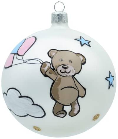 Vitbis Kugel aus Glasgeblasenem Glas – Handbemalte Glaskugel – Oster-Weihnachtsbaum-Ornament – ​​Niedlicher Baby-Schlafzimmerschmuck – Geburtsfeier – Teddybär – 10cm von VITBIS