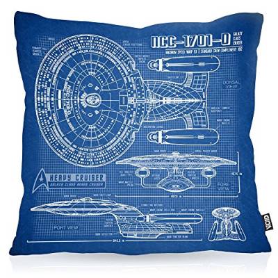 VOID NCC-1701-D Blaupause Kissenbezug Kissenhülle Outdoor Indoor Trek Trekkie Star, Kissen Größe:40 x 40 cm von VOID