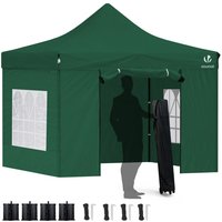 Vounot - Pavillon 3x3m, Wasserdichter Faltpavillon, Faltbar Partyzelt mit 4 Seitenteilen, 4 Sandsäcke, Grün von VOUNOT