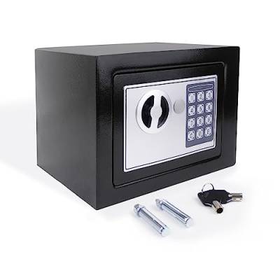 Mini-Safe, feuerfeste, wasserdichte Geldkassette, persönlicher Sicherheitstresor mit digitalem PIN-Code und Notschlüsselbox, für Bargeld und wichtige Papiere, 4.6L, schwarz von Vandise