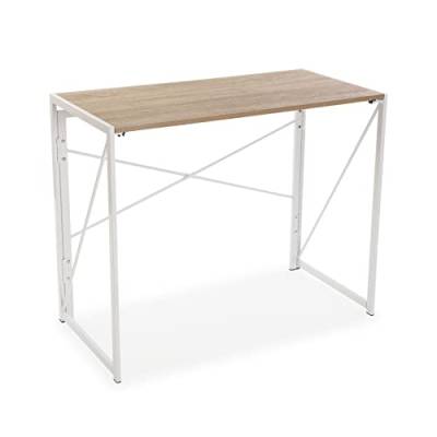 Versa Jack Schreibtisch für den Computer, Arbeitstisch Kompakter Tisch Büro, Klappbar, Maßnahmen (H x L x B) 74 x 45 x 90 cm, Holz und Metall, Farbe: Weiß von Versa