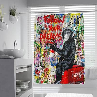Via Vela Graffiti-Duschvorhang Street Art Banksy Badezimmer-Dekor maschinenwaschbare schnell trocknende Duschvorhänge mit Haken 180x220 cm von Via Vela