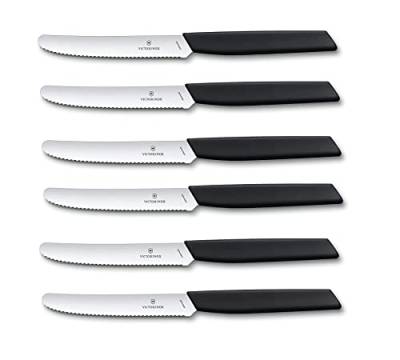 Victorinox Swiss Modern Tomaten-und Tafelmesser, 6-teilig, Wellenschliff, 11 cm, schwarz, Edelstahl von Victorinox