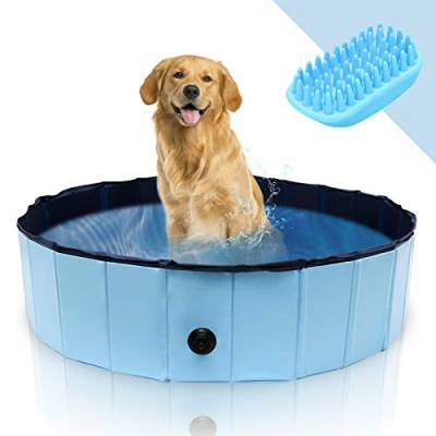 Vigevee Hundepool Klappbares 120 * 30CM, Hundepool fur Große Hunde, Hundebadewanne Hunde Planschbecken Hundepool Blue Hunde Pool inkl. Reparaturset Dog Pool von Vigevee