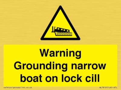 Warnschild mit Aufschrift "Warning Grounding narrow boat on lock cill", 100 x 75 mm, A7L von Viking Signs