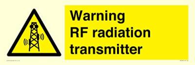 Warnschild mit Aufschrift "Warning RF Radiensender", 600 x 200 mm, L62 von Viking Signs