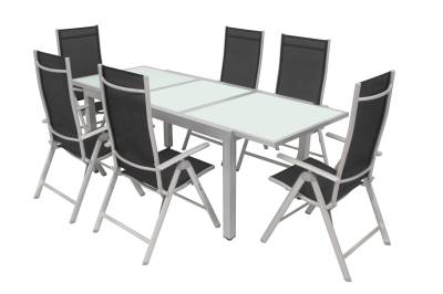 VILLANA Sitzgruppe, silber/schwarz, Alu/Textil, Tisch 160/220 cm, 6 Multipositionssessel von Villana
