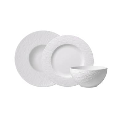 Villeroy & Boch – Manufacture Rock Blanc Geschirrset 6 Teilig, Spülmaschinenfest, Mikrowellensicher, Weißes Geschirr Modern, Starter Set, Speiseteller, Pastateller, Müslischalen, Porzellan, Weiß von Villeroy & Boch