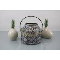 Jasba Keramik Kanne Mit Henkel Jasba 5050 14 Handarbeit 70Er Mid Century Fat Lava Blau Weiß von Vintage4Moms
