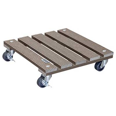 WAGNER Pflanzenroller WPC 29 x 29 x 7,5 cm I Blumenroller für Außenbereich + Innenbereich I Kübelroller FSC® Wood Plastic Composite, Taupe I 2 Feststeller I Tragkraft 80 kg - 20053101 von WAGNER