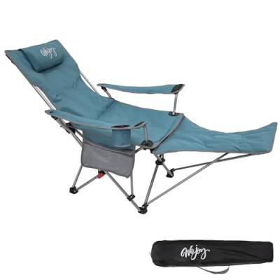 #WEJOY 2 in 1 Campingstuhl Liegestuhl Leicht Klappstuhl Campingstuhl mit Verstellbarer Rückenlehne & Fußstütze, Camping Lounge Stuhl mit Kopfstütze, Getränkehalter, Aufbewahrungstasche, für Strand, von #WEJOY