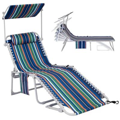 #WEJOY Klappbarer Chaiselongue-Sessel mit verstellbarer Rückenlehne, tragbarer Terrassen-Lounge-Sessel mit Baldachin, Sonnenschutz, strapazierfähig, Camp-Liegestuhl mit Kissen für Strand, Pool, von #WEJOY
