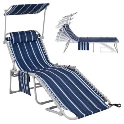 #WEJOY Klappbarer Terrassen-Chaiselongue-Sessel mit Baldachin, Sonnenschutz für den Außenbereich, 5 Positionen, Strandliege mit Kissen und Seitentasche, tragbarer Sonnenstuhl für Strand, Pool, von #WEJOY