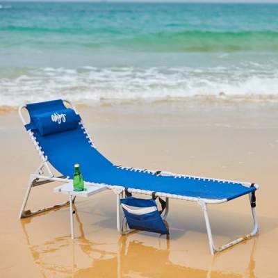 #WEJOY Outdoor Chaiselongue Chair - Tragbarer Klappstuhl für Terrasse, Pool, 5 Positionen, verstellbarer Liegestuhl mit Beistelltisch und Kissen für Strand, Sonnenbad, Rasen, Blau von #WEJOY