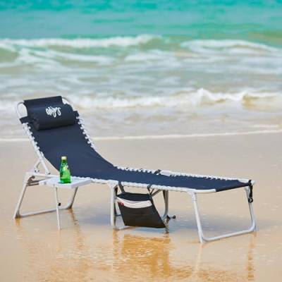 #WEJOY Outdoor Chaiselongue Chair - Tragbarer Klappstuhl für Terrasse, Pool, 5 Positionen, verstellbarer Liegestuhl mit Beistelltisch und Kissen für Strand, Sonnenbad, Rasen, Schwarz von #WEJOY