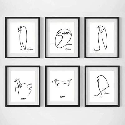 Nordic Minimalist Wand Bilder Picasso Tiere Poster Abstrakte Strichzeichnungen Leinwand Bild Bilder Skandinavische Bild GemäLde Inneneinrichtung Rahmenlos 20x30cm×6pcs von Nordic Minimalist