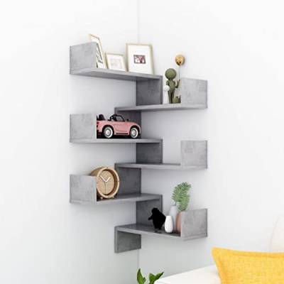 WIFESE 2 Stück Wand Eckregal Hängeregal 40x40x50 cm Wandregale Regalboden Wand Regale Regal Betongrau Schwebend für Wohnzimmer Kinderzimmer Wandregal Holzwerkstoff mit Mattem Finish von WIFESE