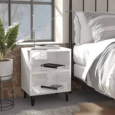 WIFESE 2er Set Nachttisch mit Metallbeinen 40x30x50 cm Nachtkästchen Nachtschrank Boxspringbett Bedside Table Beistelltisch Weiß Hochglanz Nachtkommode Nachttischschränke Offenen Fächern Holzwerkstoff von WIFESE