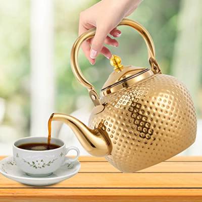 Teekanne Teekessel 201 Edelstahl Modern Teapot 2L/60oz Teewasser Topf Mit Filter (Gold) von WOQLIBE