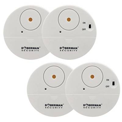 WOWSEA Ultra-Dünner Fensteralarm Glasbruchalarm Mini-Alarmanlage Aufkleber Alarmanlage mit Erschütterungssensor, Security Alarmsirene bis 100dB, 50m Reichweite Batteriebetrieb (4er Set, Weiss) von WOWSEA