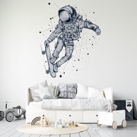 Astronaut Skateboard Wandtattoo Weltraum Wanddekoration Für Kinderzimmer Wandkunst A15 von WallifyDesigns