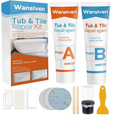 Wansiven Fliesenreparaturset Weiß, 100g Emaille Reparatur Set, Wasserdichtes Und Auslaufsicheres Keramik Reparatur Set, Waschbecken Reparaturset Zum Reparieren Von Kratzern, Löchern, Rissen von Wansiven