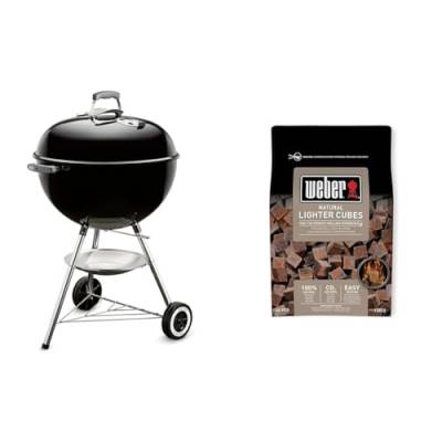 Weber 1341504 Holzkohlegrill Classic Kettle, 57 cm Durchmesser, schwarz & 17612 Anzündwürfel braun, ohne Zusatzstoffe, 48 Stück von Weber