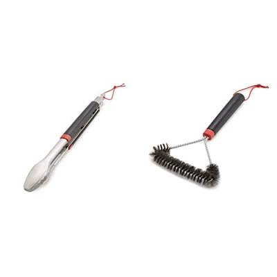 Weber Three-Sided Grill Brush Dreiseitige Grillb rste, 30 cm, Schwarz/Silber, 6277 & 6317 Grillzange, Edelstahl, Schwarz/Silber von Weber