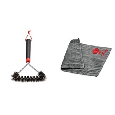 Weber Three-Sided Grill Brush Dreiseitige Grillbürste, 30 cm, Schwarz/Silber, 6277 & 17689 Mikrofasertuch, Reinigung, polieren, grau, 25.0 x 6.0 x 9.0 cm von Weber