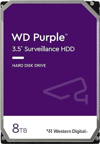 Western Digital WD Purple interne Festplatte 8 TB (3,5 Zoll, Festplatte für Überwachungskamera, AllFrame-Technologie, 180 TB/Jahr Workloads, 256 MB Cache, SATA 6 Gbit/s, für Dauerbetrieb) von Western Digital