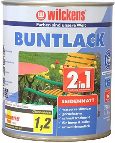 Wilckens 2in1 Acryl Buntlack für Innen und Außen, seidenmatt, 750 ml, RAL 1021 Rapsgelb von Wilckens