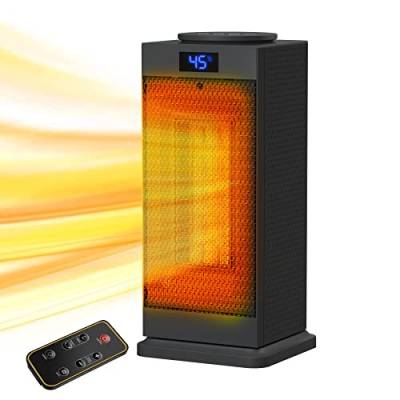 Keramik Heizlüfter 2000W mit Fernbedienung, Wilktop Heizlüfter Leise mit Reinigung Von Negativ-Ionen für Bad, 1-12H Timer für 30m² Räume,3 Stufige Heizstrahler Innenraum mit 120°Oszillation von Wilktop