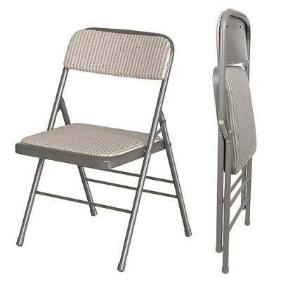 Wohenster Klappstuhl Gepolstert, Beige-Grau Gestreifter Klappstühle Mit Metallgestell, Klappsessel aus Stoff, Campingstuhl Klappstuhl Balkon Garten Stühle Folding Chair Bürostuhl für Gäste, 1 pcs von Wohenster