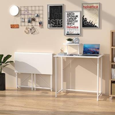 Wohenster Klapptisch mit Monitorständer Schreibtisch Weiß Faltbar PC Gaming Tisch Klein 80 x 45 cm Camping klappbar Arbeitstisch Computertisch Klappbarer Esstisch Foldable Table für Homeoffice Büro von Wohenster