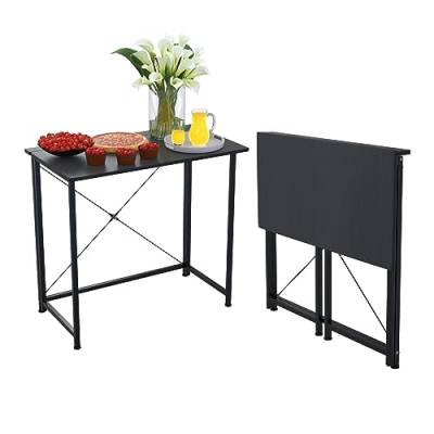 Wohenster Schreibtisch Klappbar Klapptisch Computertisch Campingtisch Schwarz pc Tisch Klappbarer Esstisch Laptoptisch Foldable Table Holz, Metallrahmen Klappschreibtisch für Küche Office 80x45.5x74cm von Wohenster