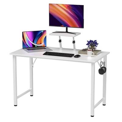 Wohenster Schreibtisch mit Kleiner Abnehmbarem Monitorständer+1 Haken, Stabiler Pc Gaming Tisch, Leicht Montierbarer Computertisch, Laptoptisch für Zuhause Büro und Wohnzimmer, 100x50 cm Desk, Weiß von Wohenster