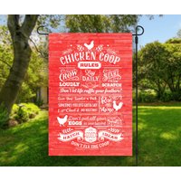 Huhn Coop Rotes Holz Bedruckte Gartenflagge; Huhnliebe, Hühner, Hühner Aufziehen, Bauernhof, Landwirtschaft, Gehöft, Landwirtschaft von WoodridgeCreek