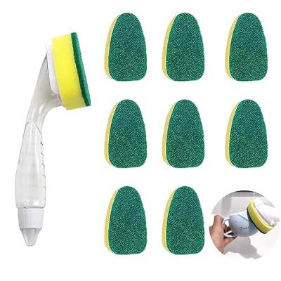 XCSJ 10 Pcs Dish Schwamm mit Griff Scrub Portable Schwamm mit Griff für Küche Putzschwamm Dish Wand Schwamm Mehrzweck Spülbürste für Küchenspüle, Dish, Topf(1 Geschirrspülstab Und 9 Ersatzkopf) von XCSJ