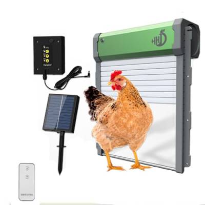 Automatische Hühnerklappe, Solar Elektrische Hühnerklappe mit Lichtsensor & Timer & Fernbedienung,Rolltor Hühnerklappe Automatische Hühnerstalltür,Intelligenter Einklemmschutz von XLSBZ