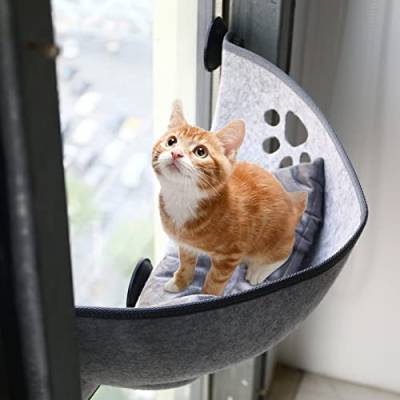 XLSBZ Fensterliege für Katzen,Katzen Hängematte Fenster mit Matten und Saugnapf für 360° Sonnenbad,Katzen Fensterbrettauflage für Katzen bis 20 kg (Grau) von XLSBZ
