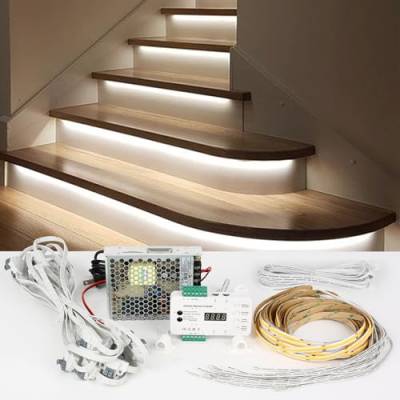 XLSBZ LED-Treppenstufenbeleuchtung mit Bewegungsmelder,20 Stufen LED Treppenlicht Streifen Treppenbeleuchtung Komplettset (Weißes Licht 4000K) von XLSBZ