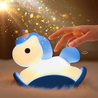 XRR LED Nachtlicht, Einhörner Nachtlicht Kinder Dimmbar LED Nachtlicht Baby Pony Nachttischlampe, Touch USB Aufladung Schlaflampe für Babyzimmer, Schlafzimmer, Wohnräume(blau) von XRR